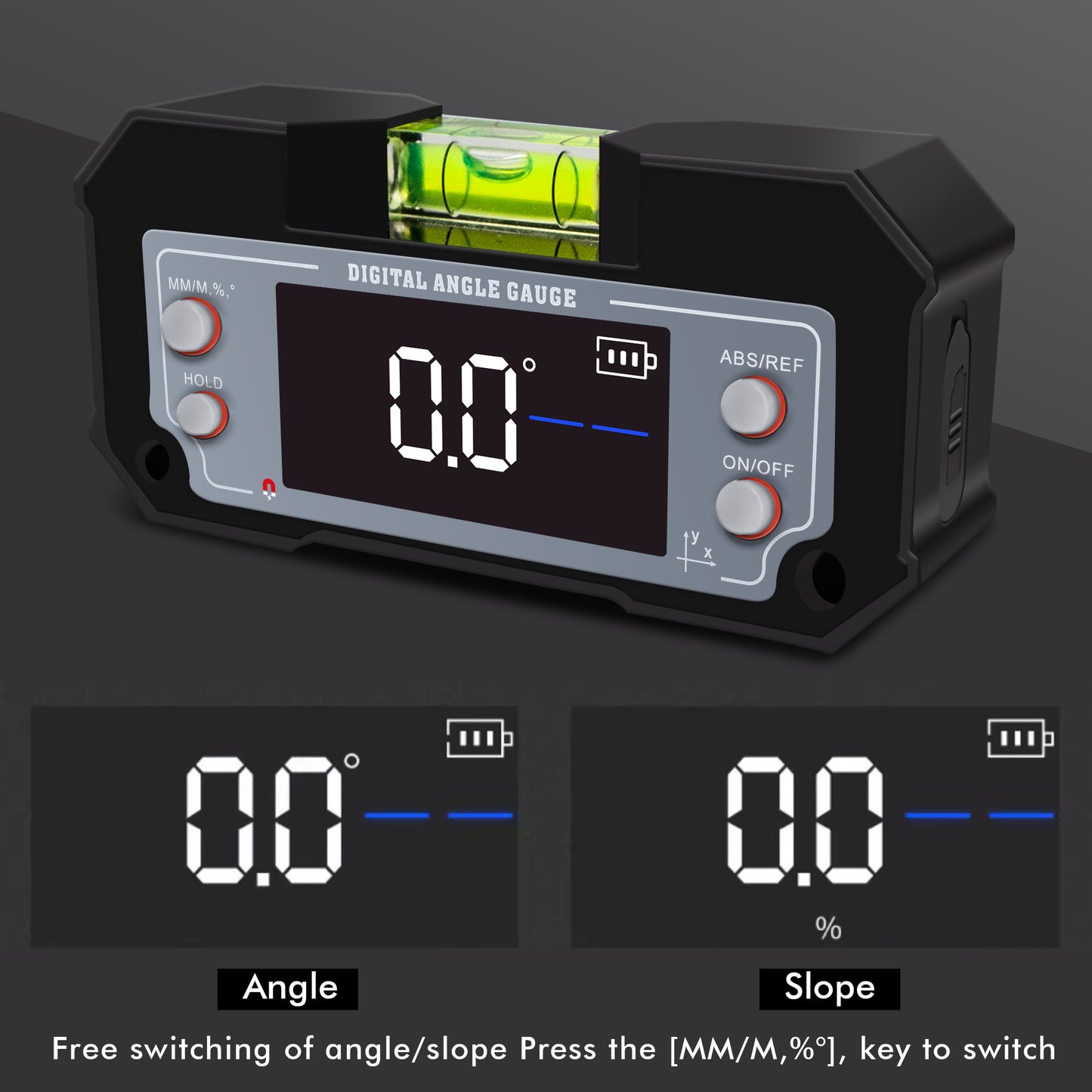 Digital Angle Gauge Leveler Finder Bubble Inclinometer Bevel Gauge XY Axis Slope for Woodworking Sawblade Tools Strong Magnetic Base Measures 4 * 90 & 2 * 40 Degree Ranges w/Backlight IP54 Rating